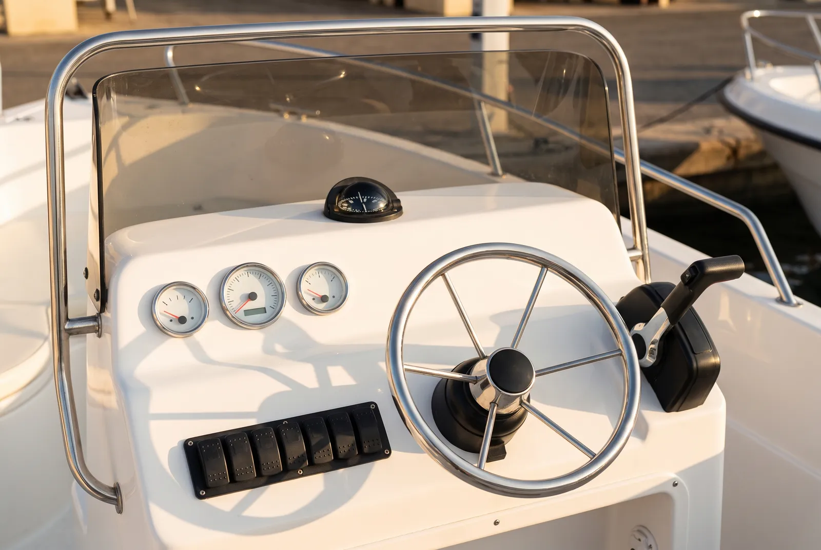 Detail van een Boston Whaler Console in het midden