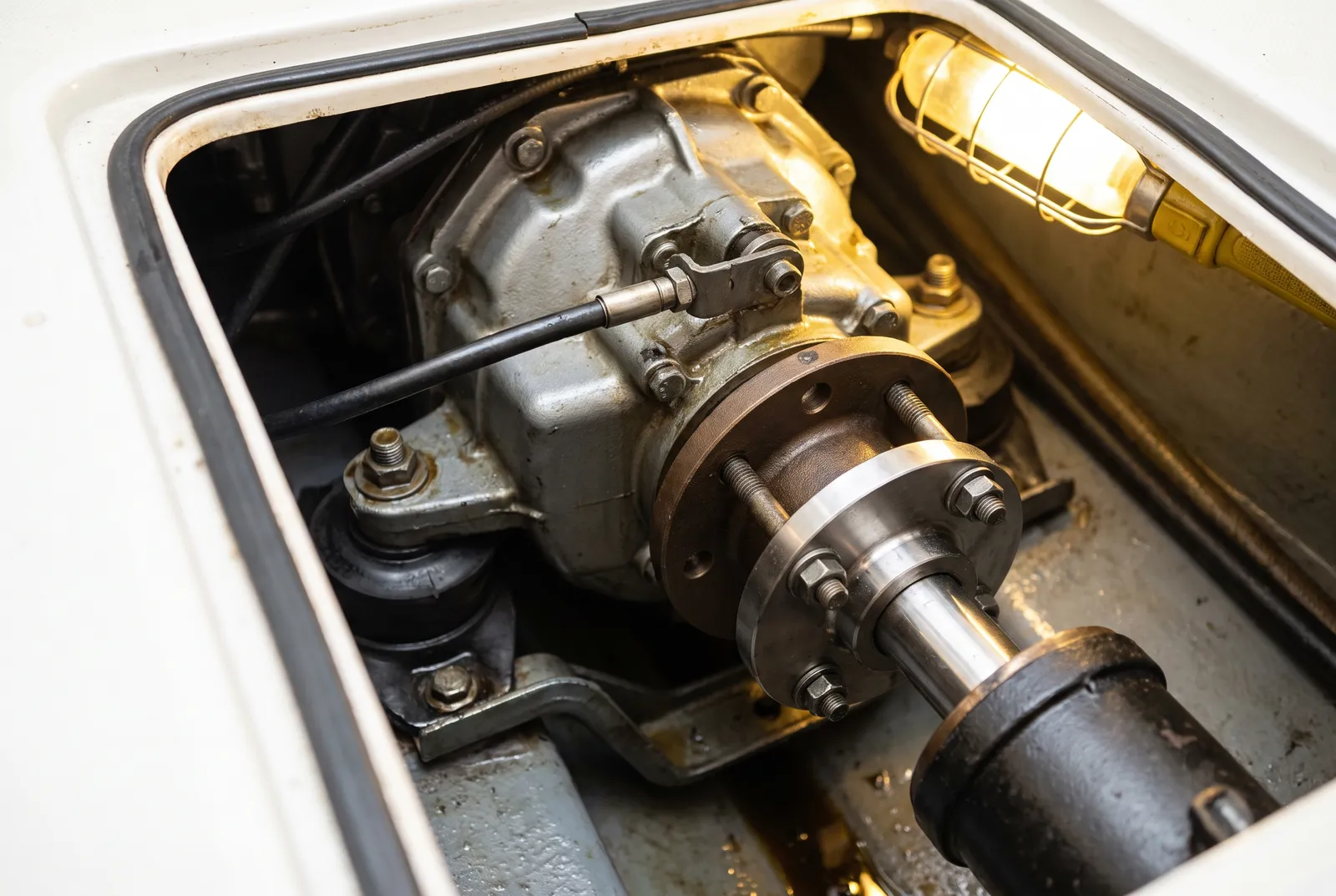 Detail van een MasterCraft Inboardmotor